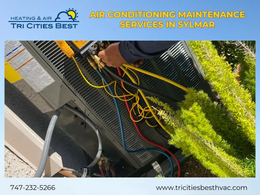 HVAC technician checking outdoor AC unit with maintenance tools